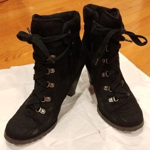 decree 3 inch heel lace zip up ankle boots